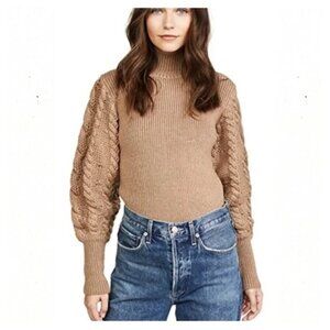 Caroline Constas Chunky Knit Bishop Sleeve 100% Merino Wool Turtleneck Sweater